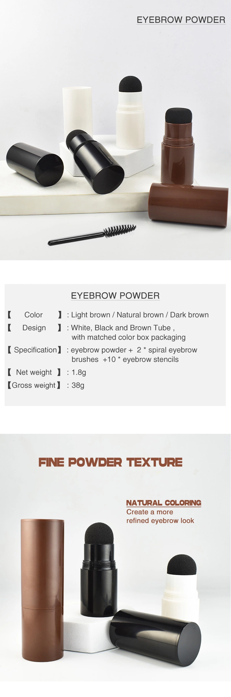 Stock Small MOQ Custom Logo Eye Brow Beauty Cosmetics Eyebrow Powder with Stencils and Brush