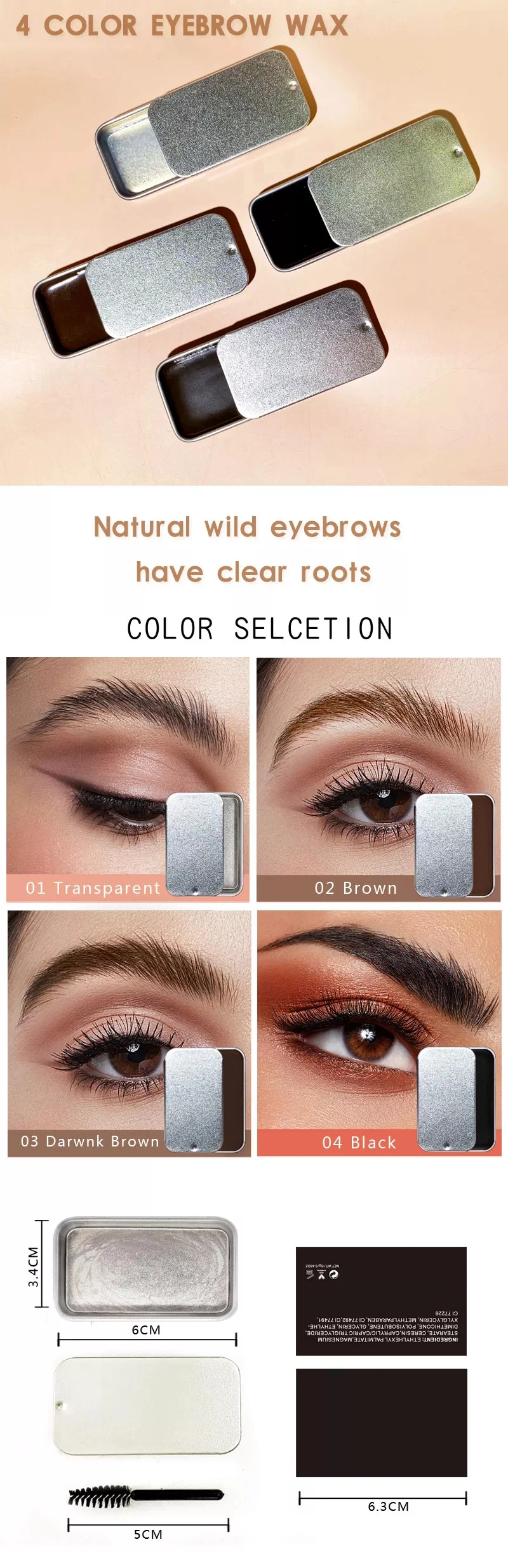 Wholesale Custom Logo 4 Colors Eye Brow Shaping Waterproof Long Lasting Nature Makeup Eyebrow Wax