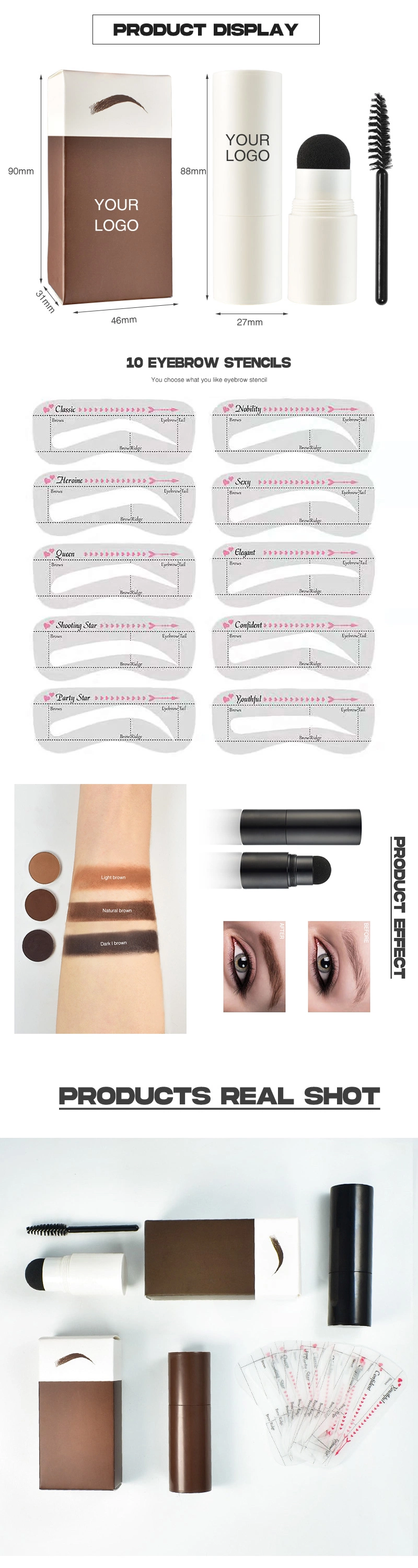 Stock Small MOQ Custom Logo Eye Brow Beauty Cosmetics Eyebrow Powder with Stencils and Brush